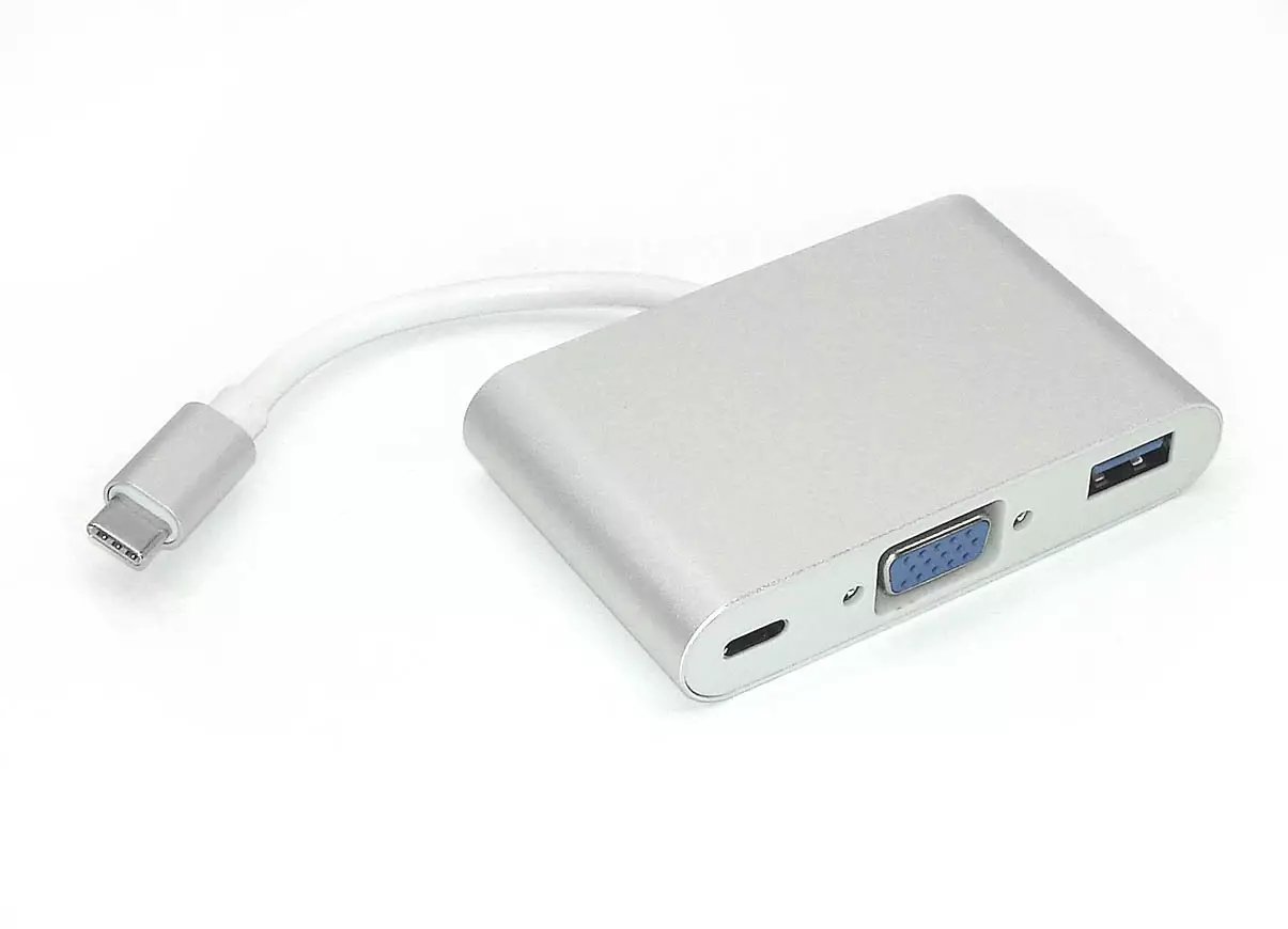 Адаптер Type-C на VGA, USB 3.0 + Type-С для MacBook серебристый 075339  купить в Москве, цена